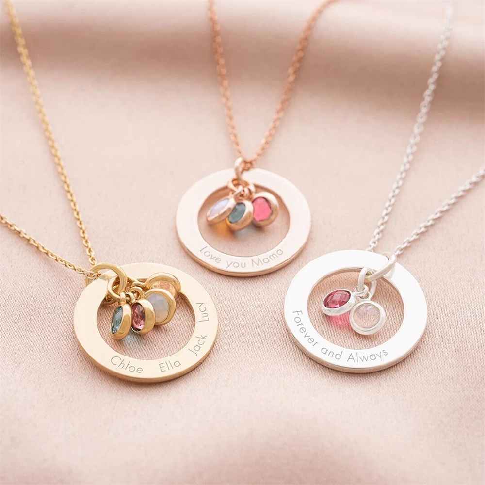 Birth Flower Necklace - قلادة خاتم مخصصة من حجر المولد