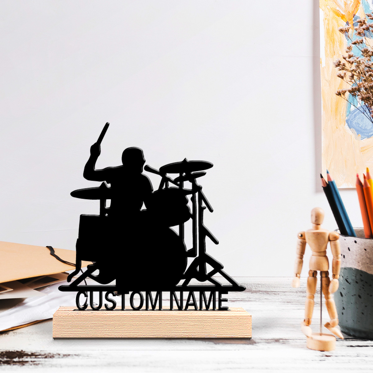 Engraved Wood Frame - تمثال معدني أنيق مخصص لعازفي الطبول
