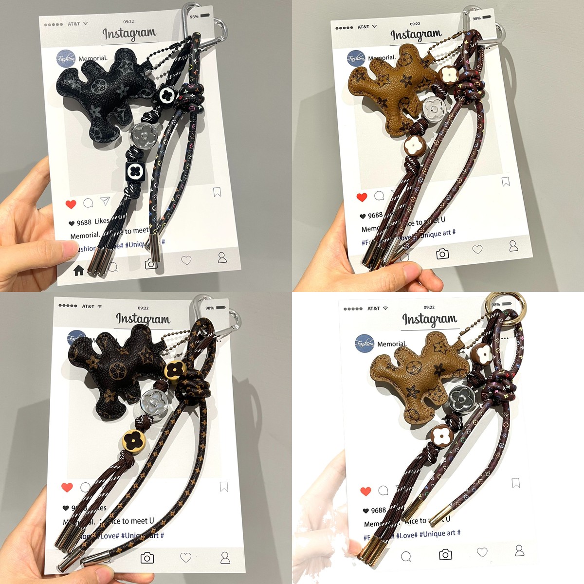 Monogram Keychain Leather - قلادة على شكل دب صغير للحقائب،