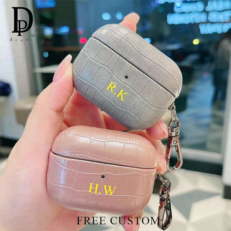 Monogram Keychain Leather - اسم مخصص جلد التمساح Eaphone حافظة