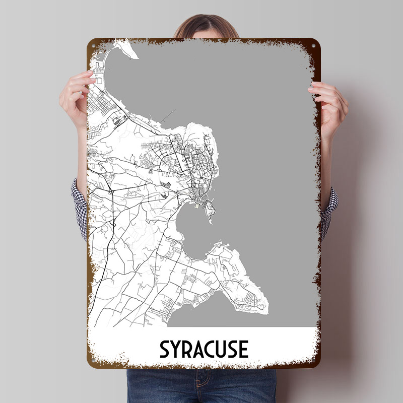Custom Map Poster - لوحة معدنية لخريطة مدينة سيراكوز، فن