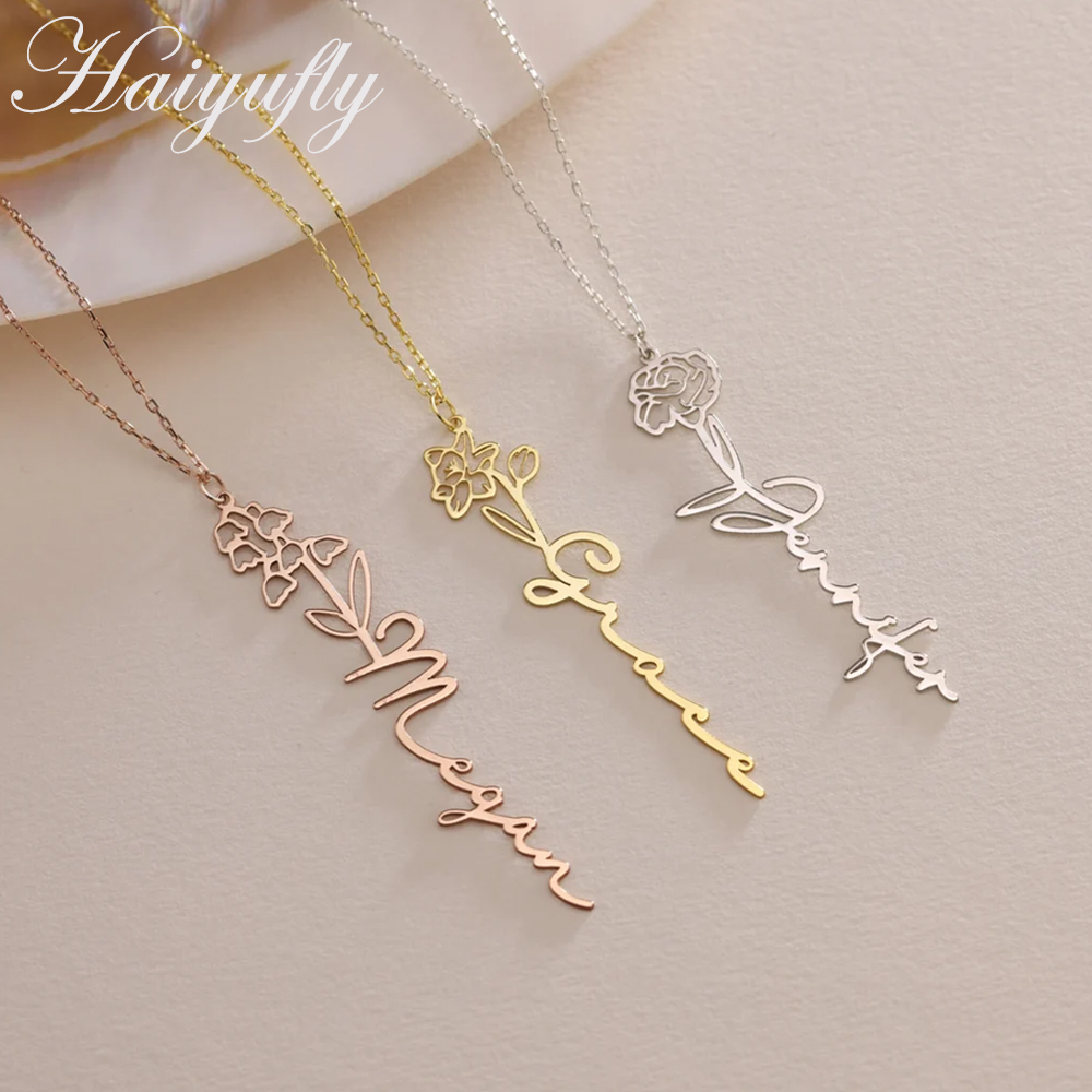 Birth Flower Necklace - Haiyufly-قلادة اسم مخصص للنساء ، زهرة