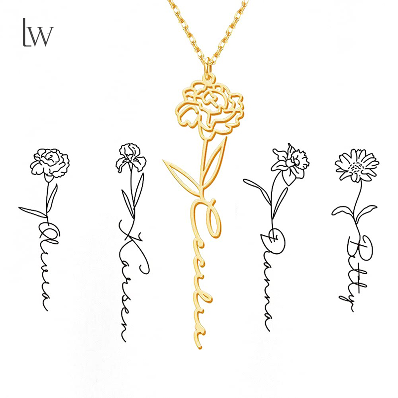 شخصية الميلاد زهرة اسم قلادة ا - مراجعة Birth Flower Necklace وسعره
