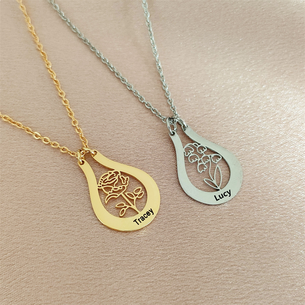 محفورة اسم الولادة زهرة قلادة  - مراجعة Birth Flower Necklace وسعره
